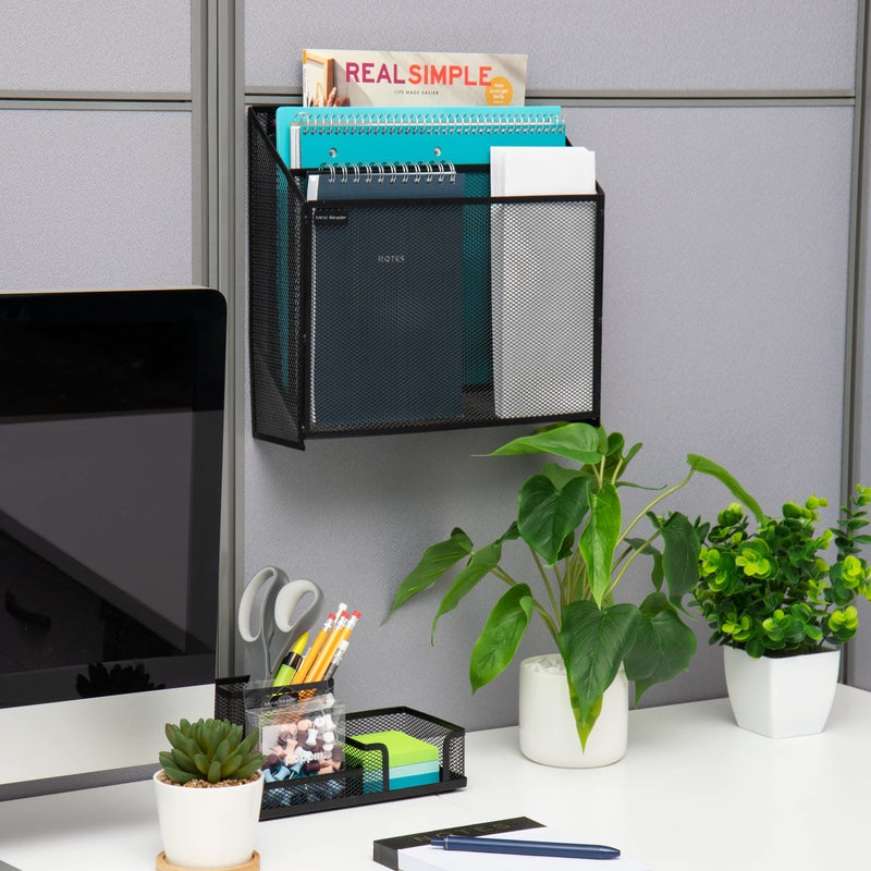 Mind Reader Vertical File Storage, Desktop Organizer, Wall Mount, Office, Metal Mesh, 12.5"L x 3.75"W x 11.5"H, Black - Image 2